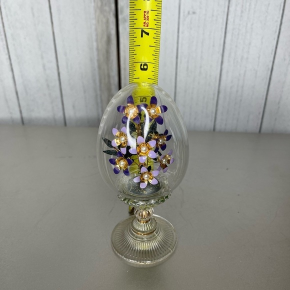 House Of Faberge Franklin Mint Purple Flower Bouquet Glass Egg Austria - Picture 8 of 8